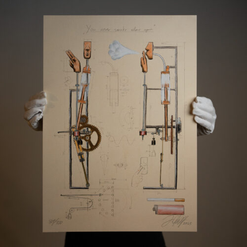 “You never smoke alone again” – Technical Sketch Print